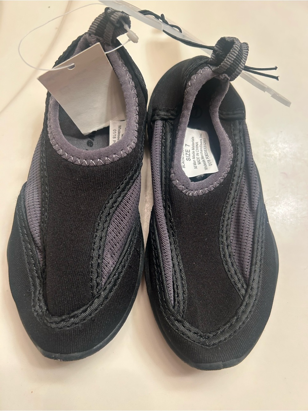 NWT-Boys Wave Zone Black and Gray Slip-On Water Shoes with Toggle